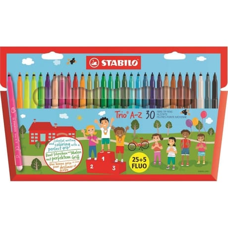 Stabilo étui caton de 30 feutres trio a-z 25+5 fluo