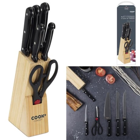 Bloc 5 couteaux et ciseaux de cuisine