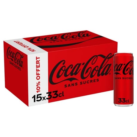 Coca-Cola sans sucres boite 15x33cl dont 10% offert
