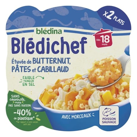 Bledina blédichef étuvée de butternut pâtes et cabillaud dès 18 mois 2x250g