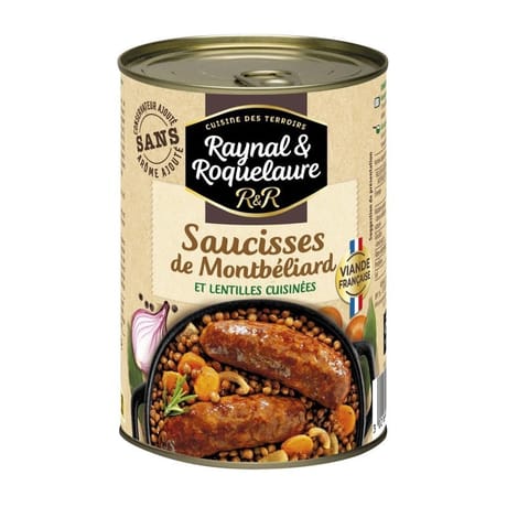 Raynal et roquelaure saucisses de montbéliard et lentilles cuisinées 400g