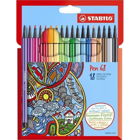 Stabilo - Etui carton 18 feutres pen 68 - pack scolaire