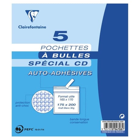 Clairefontaine 5 pochettes à bulles kradft blanc 165x17