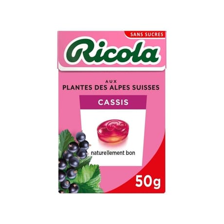 Ricola sans sucres cassis stevia boite de 50g