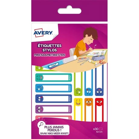 Avery 30 étiquettes stylos s 50x10mm smiley