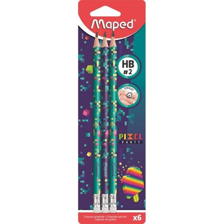 Maped crayon graphite plastique hb gomme pixel party x6