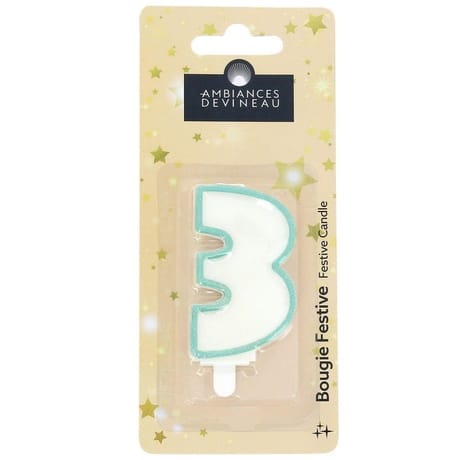 Bougie chiffre pailletté avec pied N°3