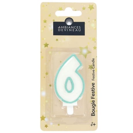 Bougie chiffre pailletté avec pied N°6