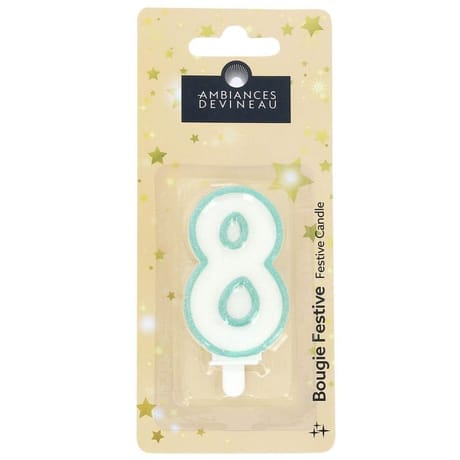 Bougie chiffre pailletté avec pied N°8
