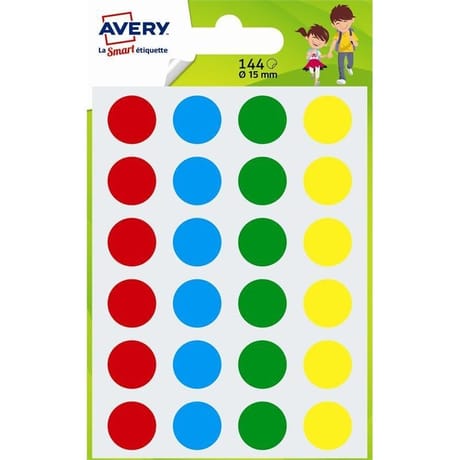 Avery 144 gommettes assorties diamètre 15 mm