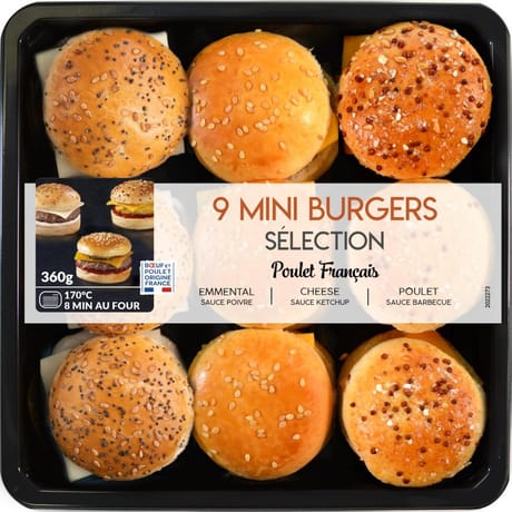 Assortiment de 9 mini burgers sélection 360g