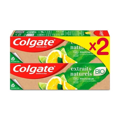 Colgate extraits naturels bio dentifrice faicheur citron & agrumes x2