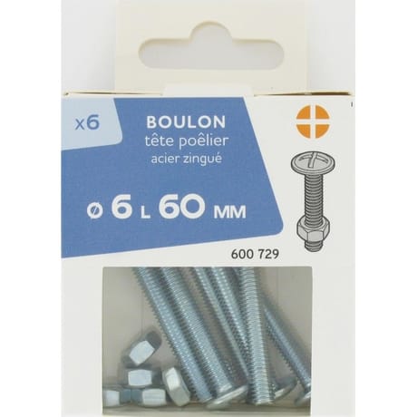 6 boulon tête poêlier acier zingué  6.0x60mm