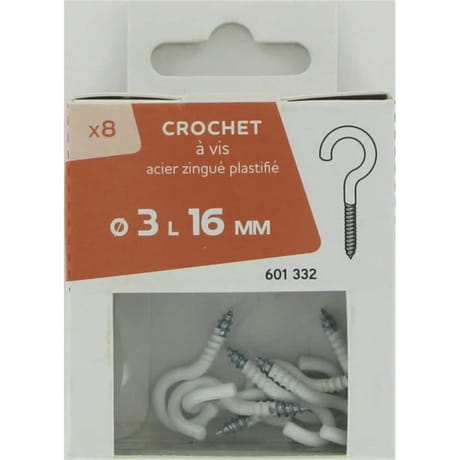 8 crochet à vis plastifie 3x16mm