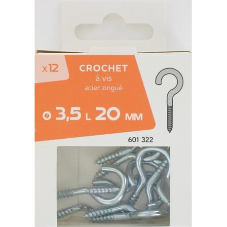 12 crochet à vis acier zingué 3,5x20mm