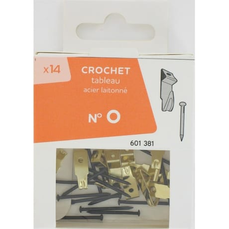 14 crochets tableau acier laitonné n°0