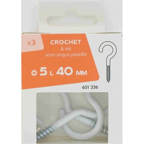 3 crochet à vis plastifié D.5.0x40 mm