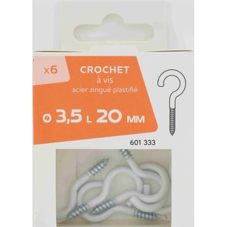 Trefilaction crochet à vis plastifie 3,5x20mm x 6