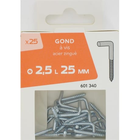 25 gond à vis acier zingué  D;2,50x25mm