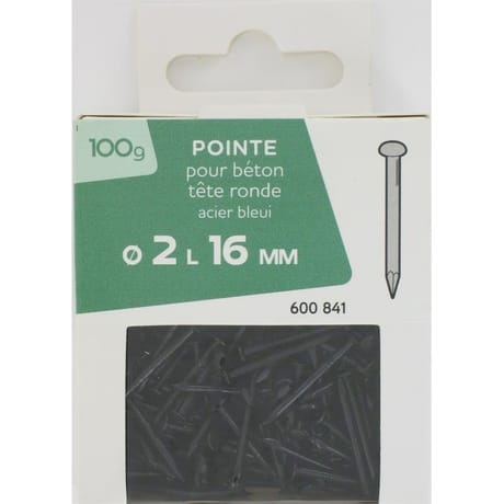 Pointe béton tête ronde acier bleui 2.0x16mm 100 gr