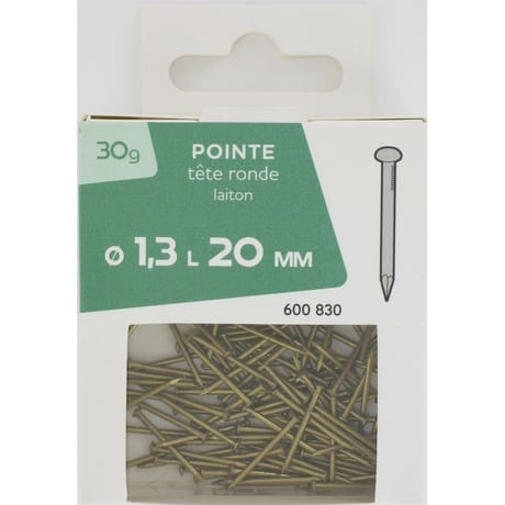 Pointe tête ronde laiton 1.3x20mm 30 gr