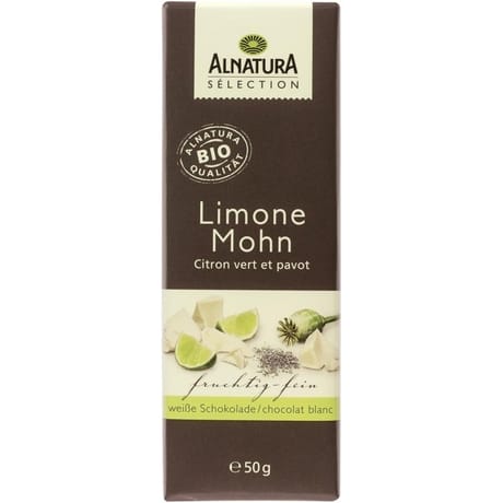 Alnatura chocolat blanc pavot et citron vert bio 50g