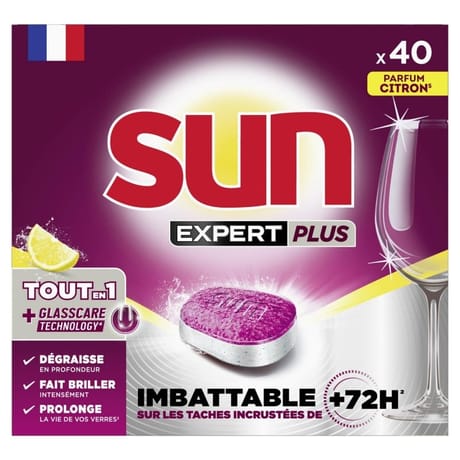 Sun tablettes lave-vaisselle tout en 1 expert plus citron 40 lavages 0.7kg