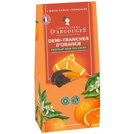 Les chevaliers d'argouges orange confite enrobée chocolat bio étui 150g