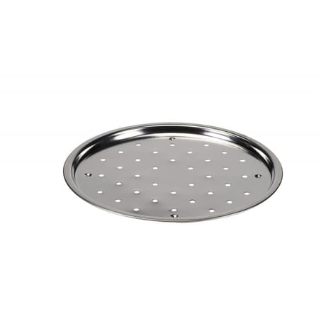 Plaque a pizza perforee en acier etame