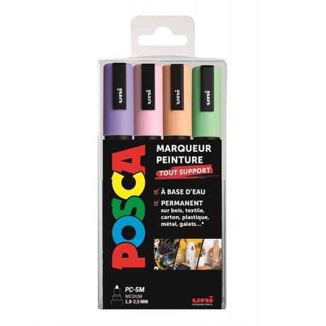 Posca 4 marqueurs pointe moyenne lilas, rose clair, rose saumon & vert clair