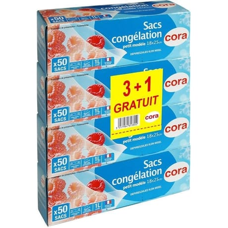Cora sacs congélation x50 à soufflet petit modèle 3 + 1 offert