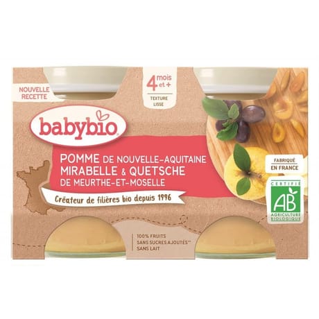 Babybio pot mirabelle pomme bio - sans gluten 4 mois 2x130g