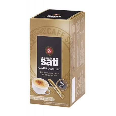 Café Sati cappuccino 8 capsules café + 8 sticks lait