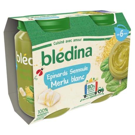 Bledina pots épinards semoule merlu 2x200g