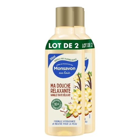 Monsavon au lait gel douche vanille toute délicate 2x300ml