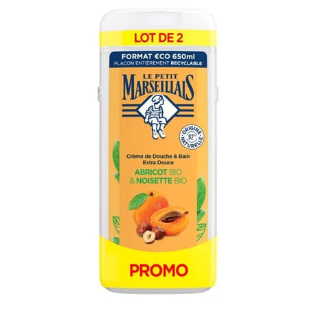 Le Petit Marseillais douche  & bain extra doux abricot / noisette 2x 650g