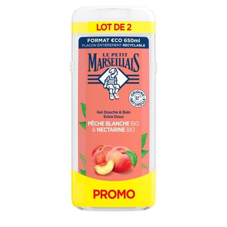 Le Petit Marseillais douche & bain extra doux peche nectarines  2x 650ml