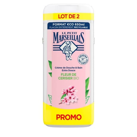 Le Petit Marseillais douche & bain extra doux fleur de ceriser 2 x 650g