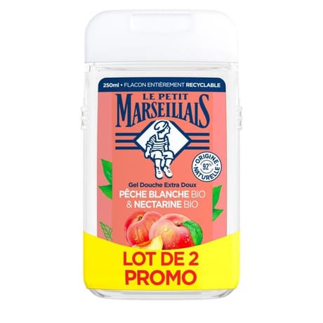 Le Petit Marseillais douche extra doux peche blanche bio & nectarine bio 2x250ml