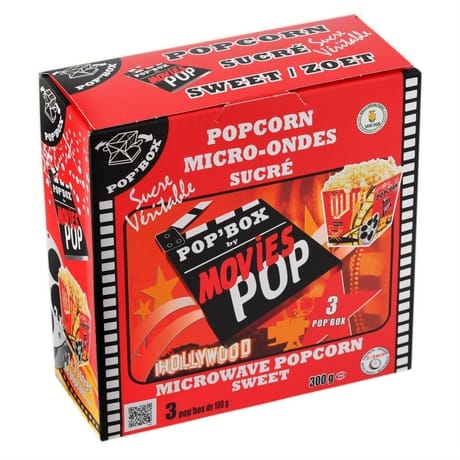 Pop'box popcorn micro ondes sucre 3 X 100g