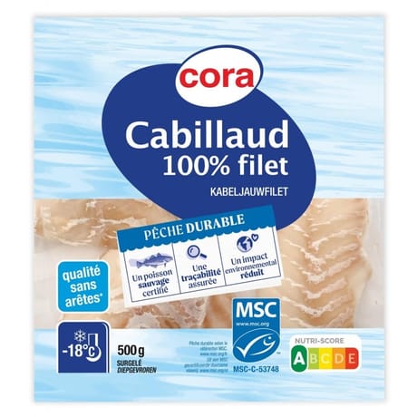 Cora filet de cabillaud msc 500g