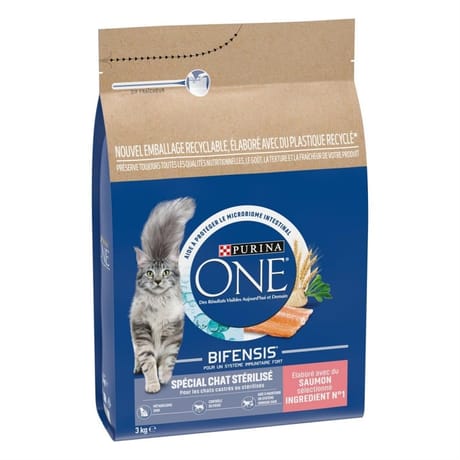 Purina one croquettes pour chat adulte stérilisé au saumon et au blé 3 KG
