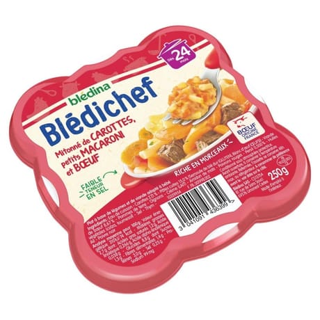 Blédina blédichef mitonné de carottes petits macaronis et boeuf dès 24 mois 250g