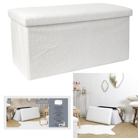Coffre banc pliable bouclette blanc