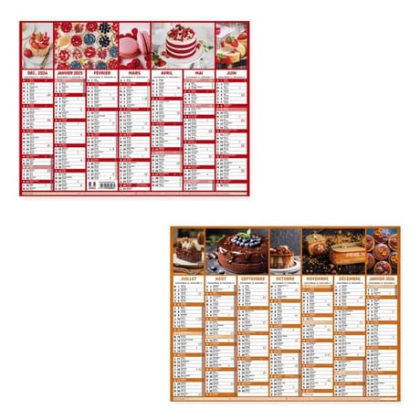 Exacompta calendrier grille recto verso 7 mois 27x21 cm gourmandises