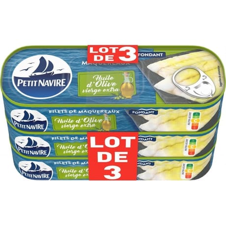 Petit navire Filets maquereaux sans peau huile d'olive sans arête 145g x3 435g