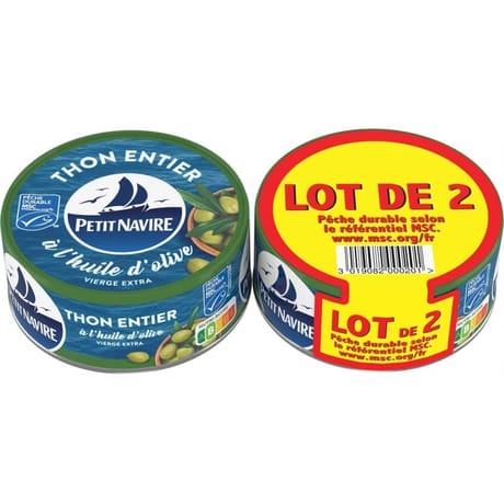 Petit navire thon entier MSC à l'huile d'olive vierge extra petit navire 160gx2