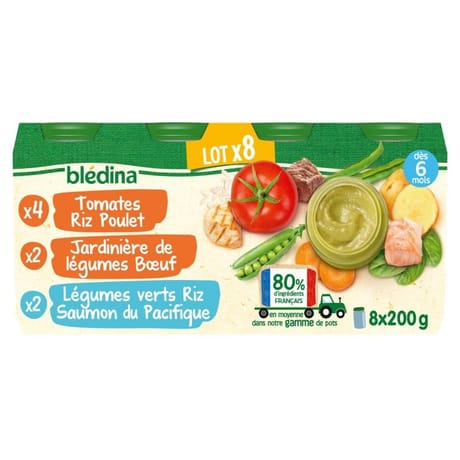 Bledina pots légumes boeuf tomates riz poulet saumon 8x200g