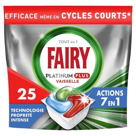 Fairy platinum plus vaisselle automatique propreté intense brise fraîche x 25 capsules 0.372kg