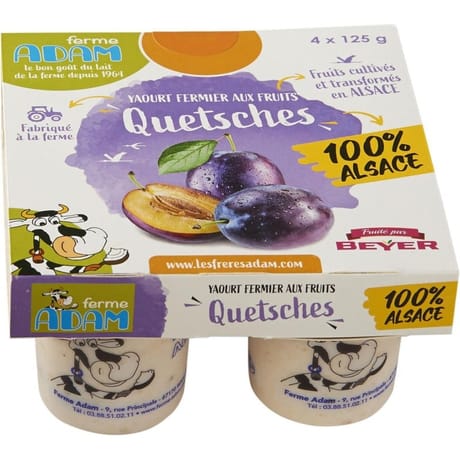 Ferme Adam Yaourts aux fruits quetsches 100% Alsace 4x125g
